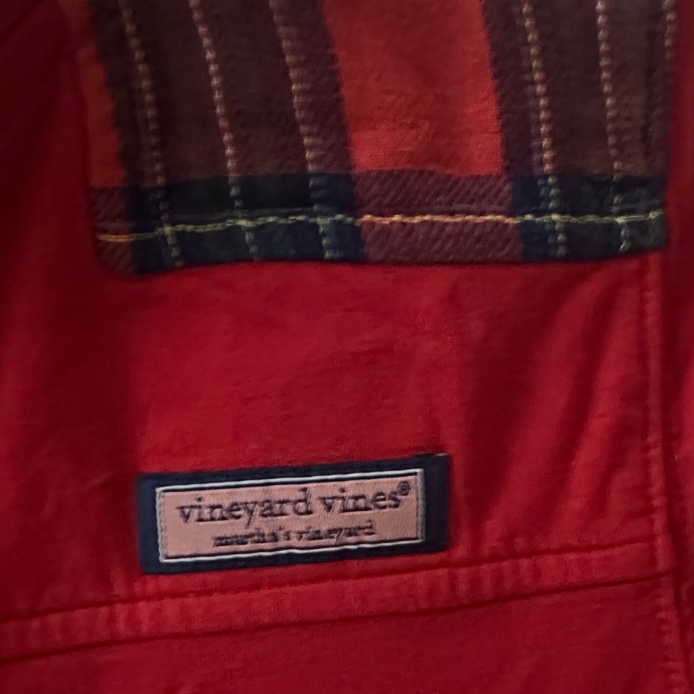 Vineyard Vines Red Quarter-Zip with Plaid Details - Picture 3 of 6